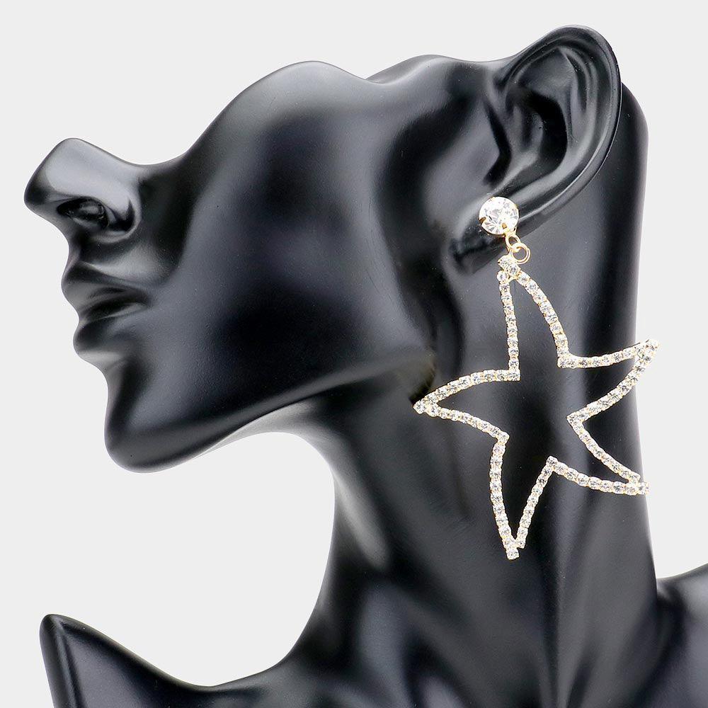 Gold Rhinestone Open Starfish Evening Earrings - Jewelry Store by Erik Rayo