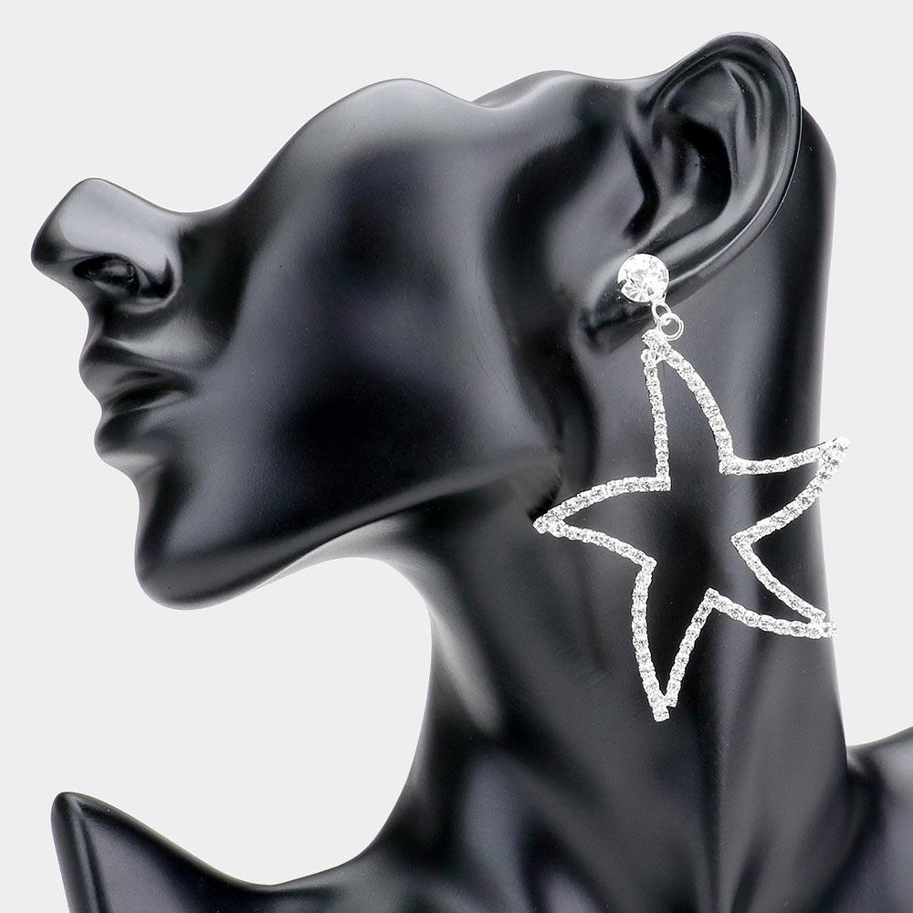 Silver Rhinestone Open Starfish Evening Earrings - Jewelry Store by Erik Rayo