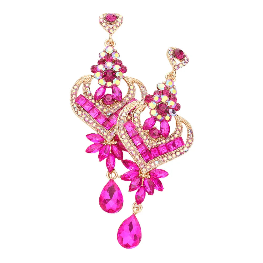 Fuchsia Glass crystal heart teardrop evening earrings - Jewelry Store by Erik Rayo