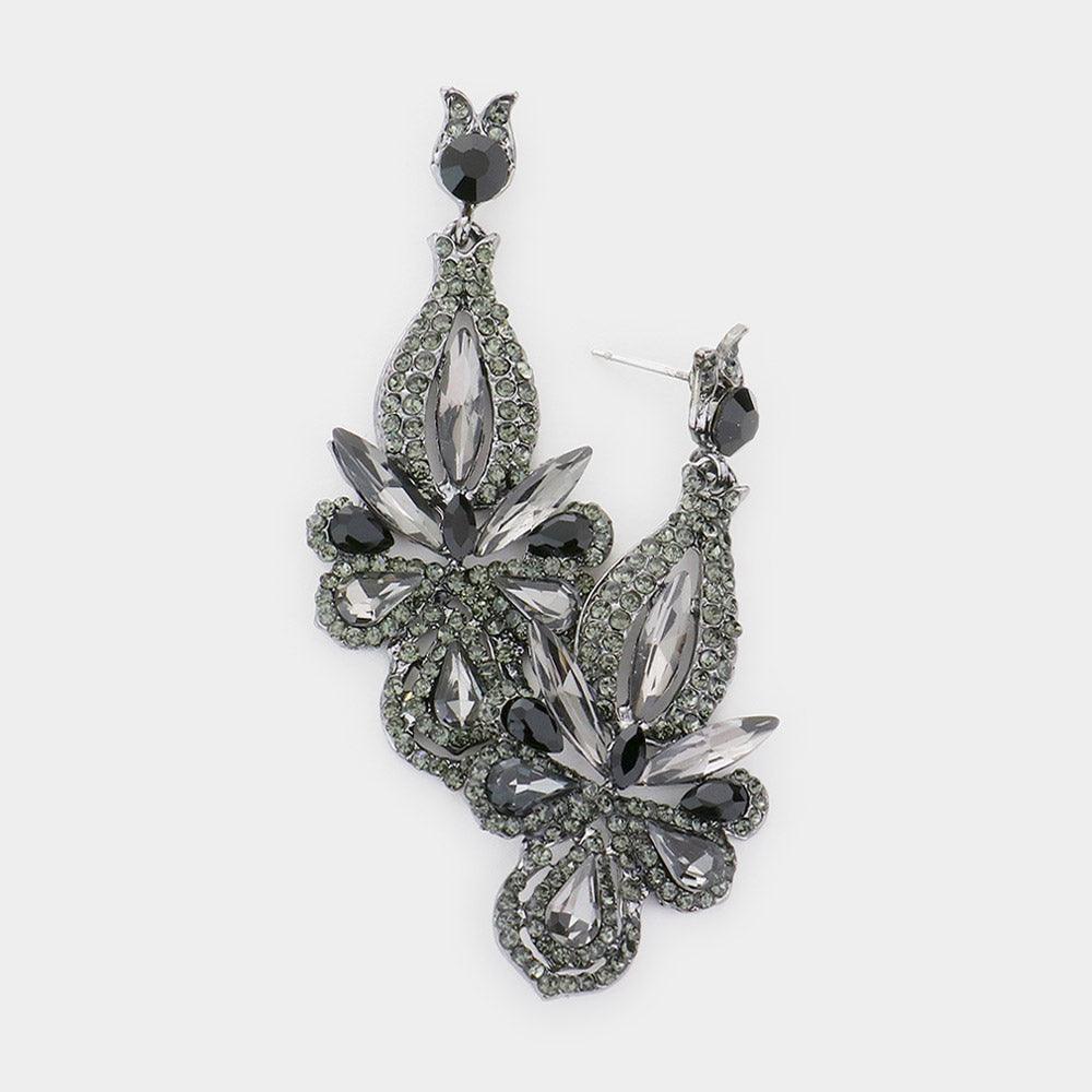 Black Crystal Marquise Cluster Rhinestone Pave Evening Earrings - Jewelry Store by Erik Rayo