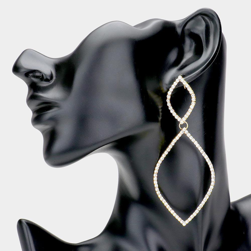 Gold Rhinestone Double Open Petal Link Evening Earrings - Jewelry Store by Erik Rayo