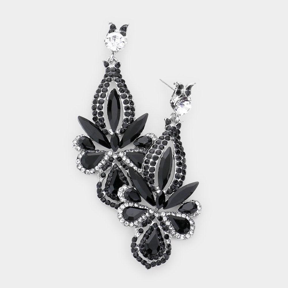 Black Crystal Marquise Cluster Rhinestone Pave Evening Earrings - Jewelry Store by Erik Rayo