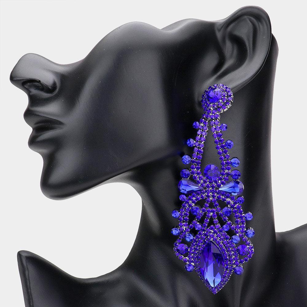 Blue Oversized Marquise Stone Accented Dangle Evening Earrings - Jewelry Store by Erik Rayo