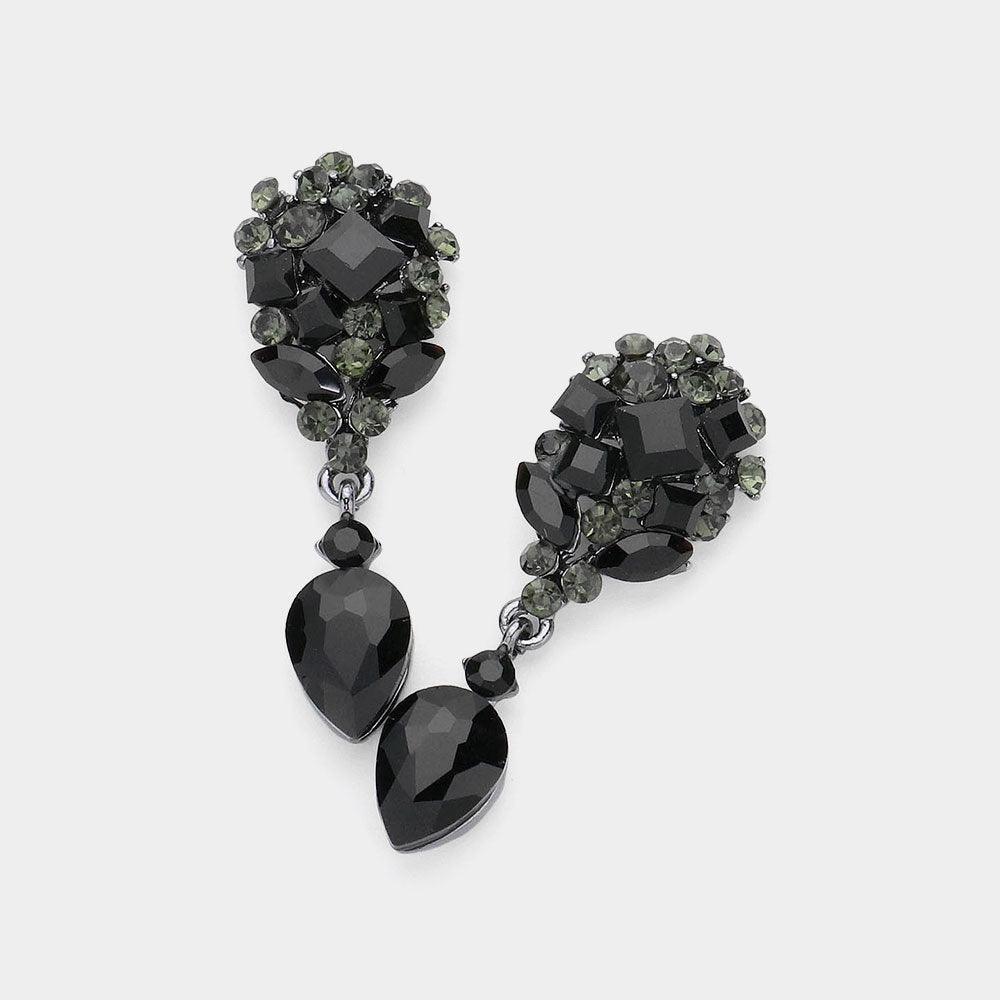 Black Crystal Cluster Drop Evening Earrings - Jewelry Store by Erik Rayo