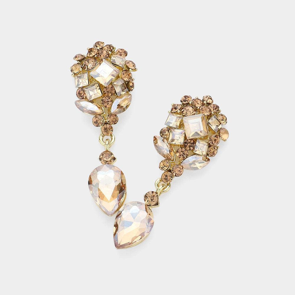 Gold Crystal Cluster Drop Evening Earrings - Jewelry Store by Erik Rayo