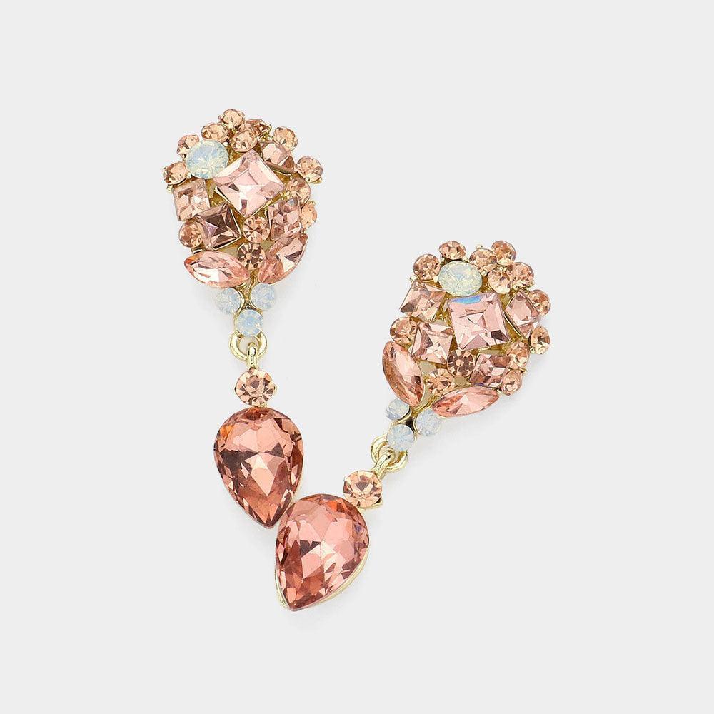 Gold Crystal Cluster Drop Evening Earrings - Jewelry Store by Erik Rayo