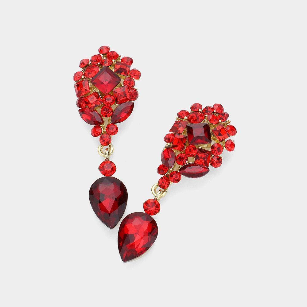 Gold Crystal Cluster Drop Evening Earrings - Jewelry Store by Erik Rayo