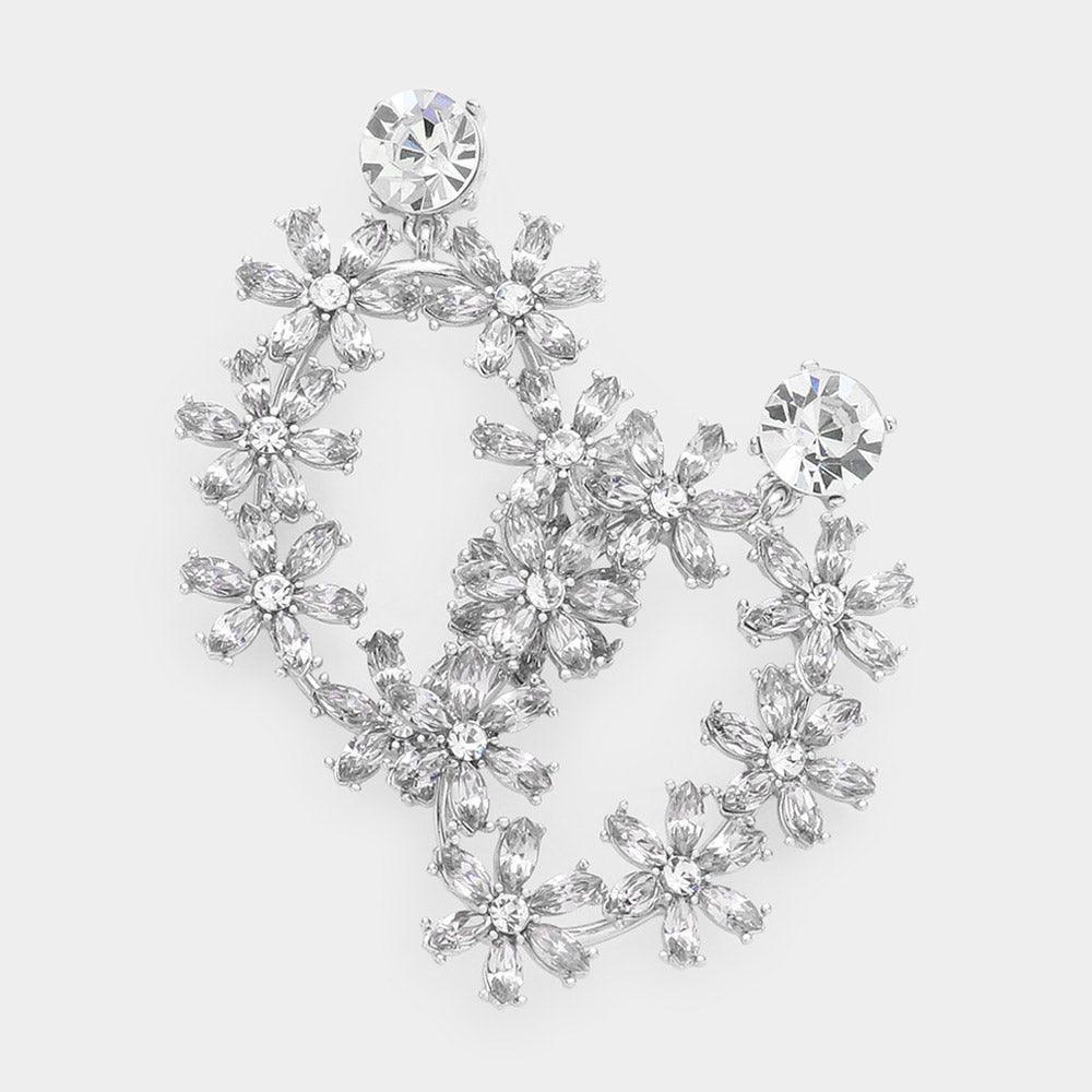 Silver Flower Cluster Dangle Evening Earrings - Jewelry Store by Erik Rayo