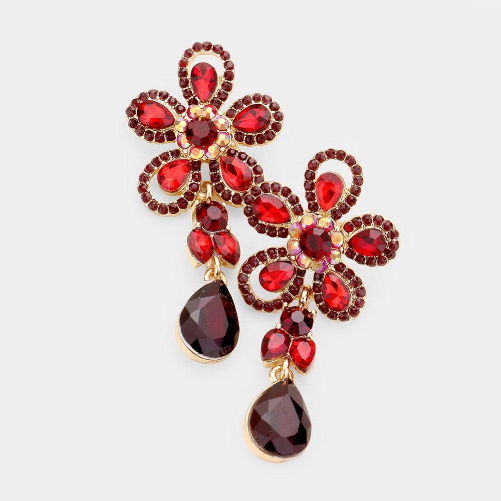 Crystal Teardrop Rhinestone Pave Floral Evening Earrings - Jewelry Store by Erik Rayo