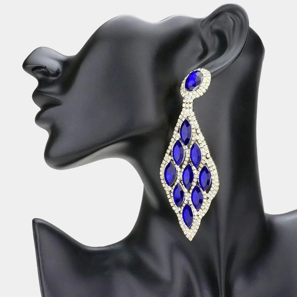 Blue Marquise Stone Cluster Petal Evening Earrings - Jewelry Store by Erik Rayo