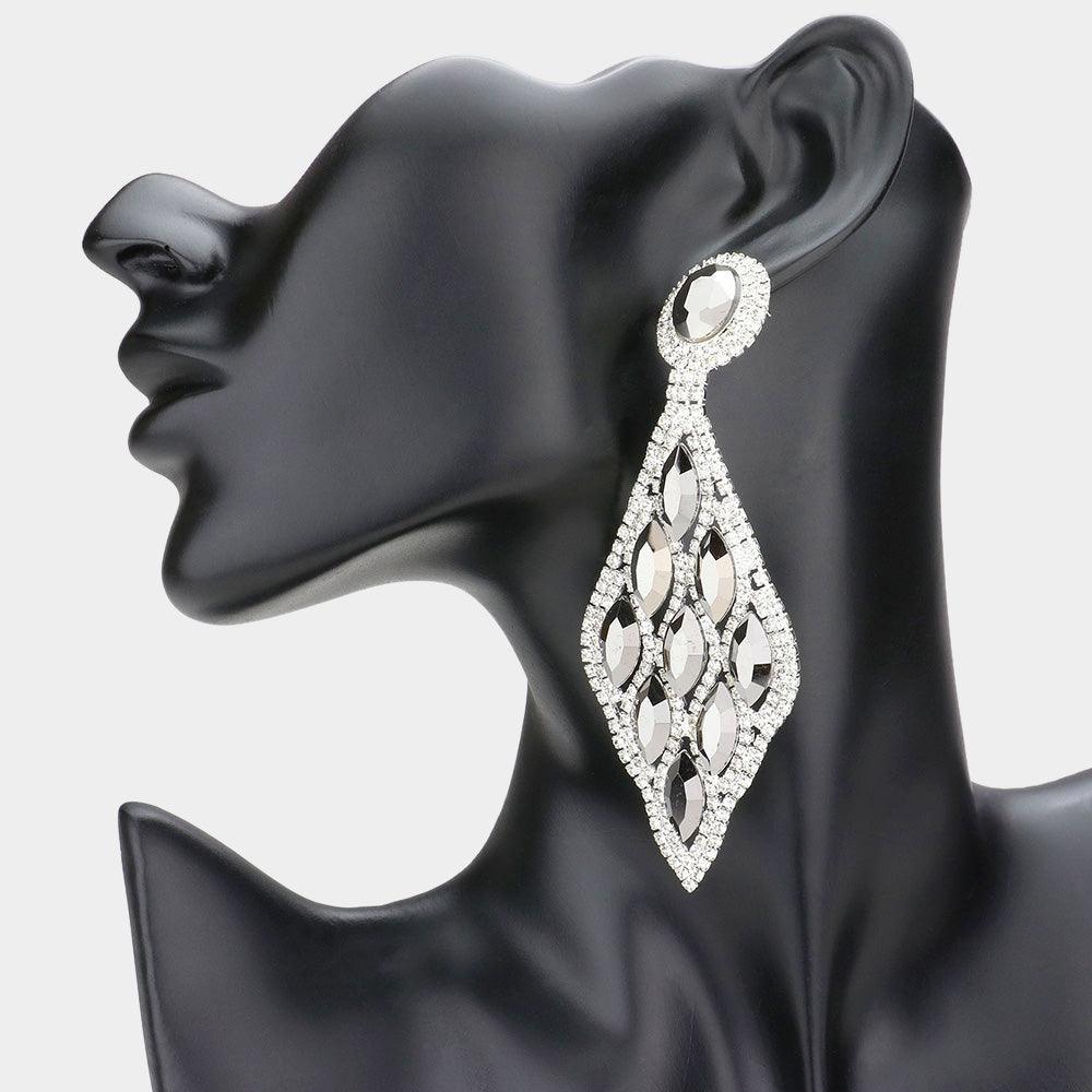 Hematite Marquise Stone Cluster Petal Evening Earrings - Jewelry Store by Erik Rayo