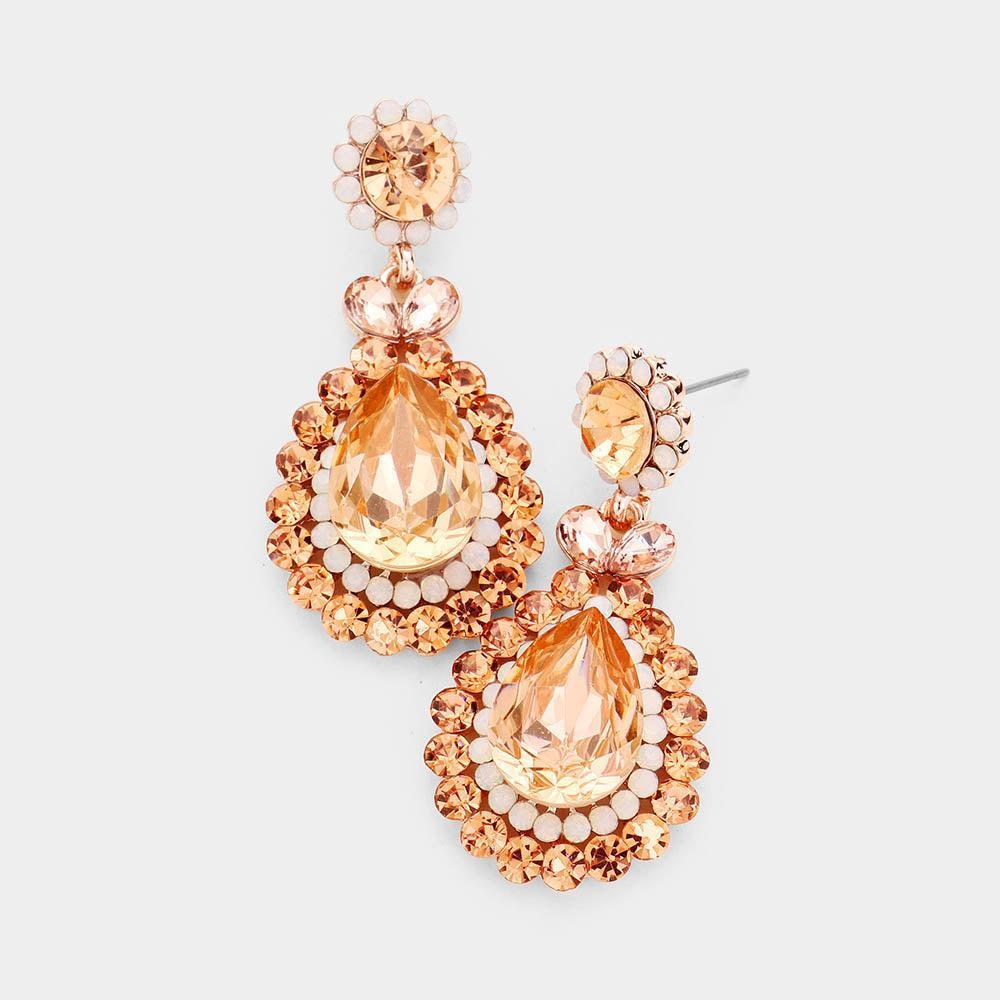 Rose Gold Crystal Rhinestone Teardrop Drop Evening Earrings - Jewelry Store by Erik Rayo