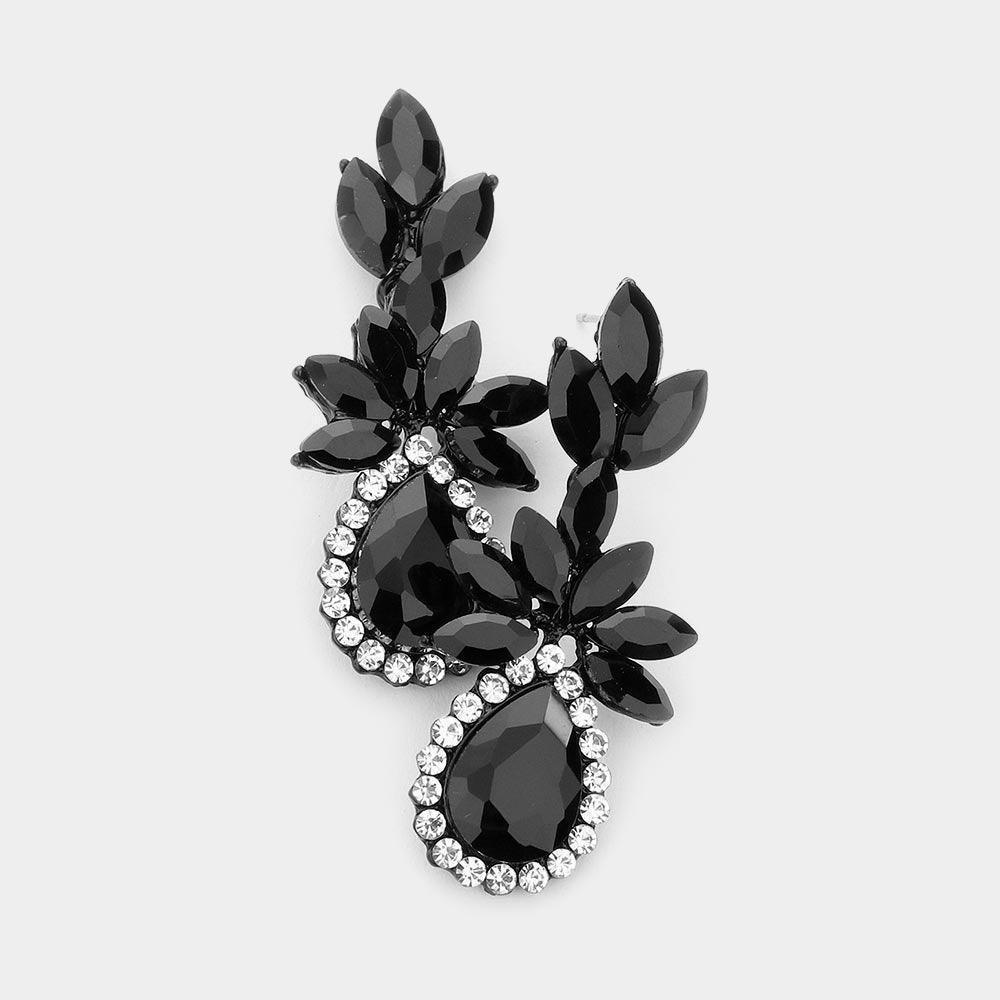 Black Marquise Stone Cluster Teardrop Accented Dangle Evening Earrings - Jewelry Store by Erik Rayo