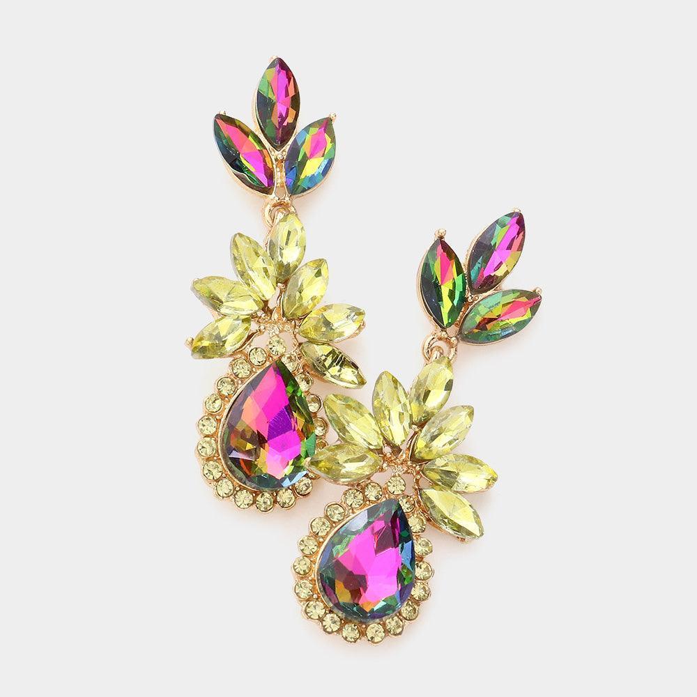 Yellow Marquise Stone Cluster Teardrop Accented Dangle Evening Earrings - Jewelry Store by Erik Rayo