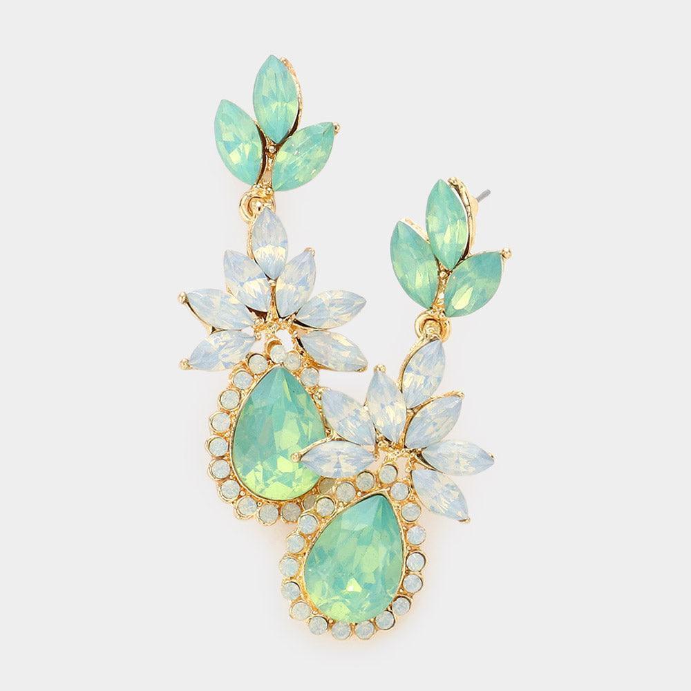 Mint Marquise Stone Cluster Teardrop Accented Dangle Evening Earrings - Jewelry Store by Erik Rayo
