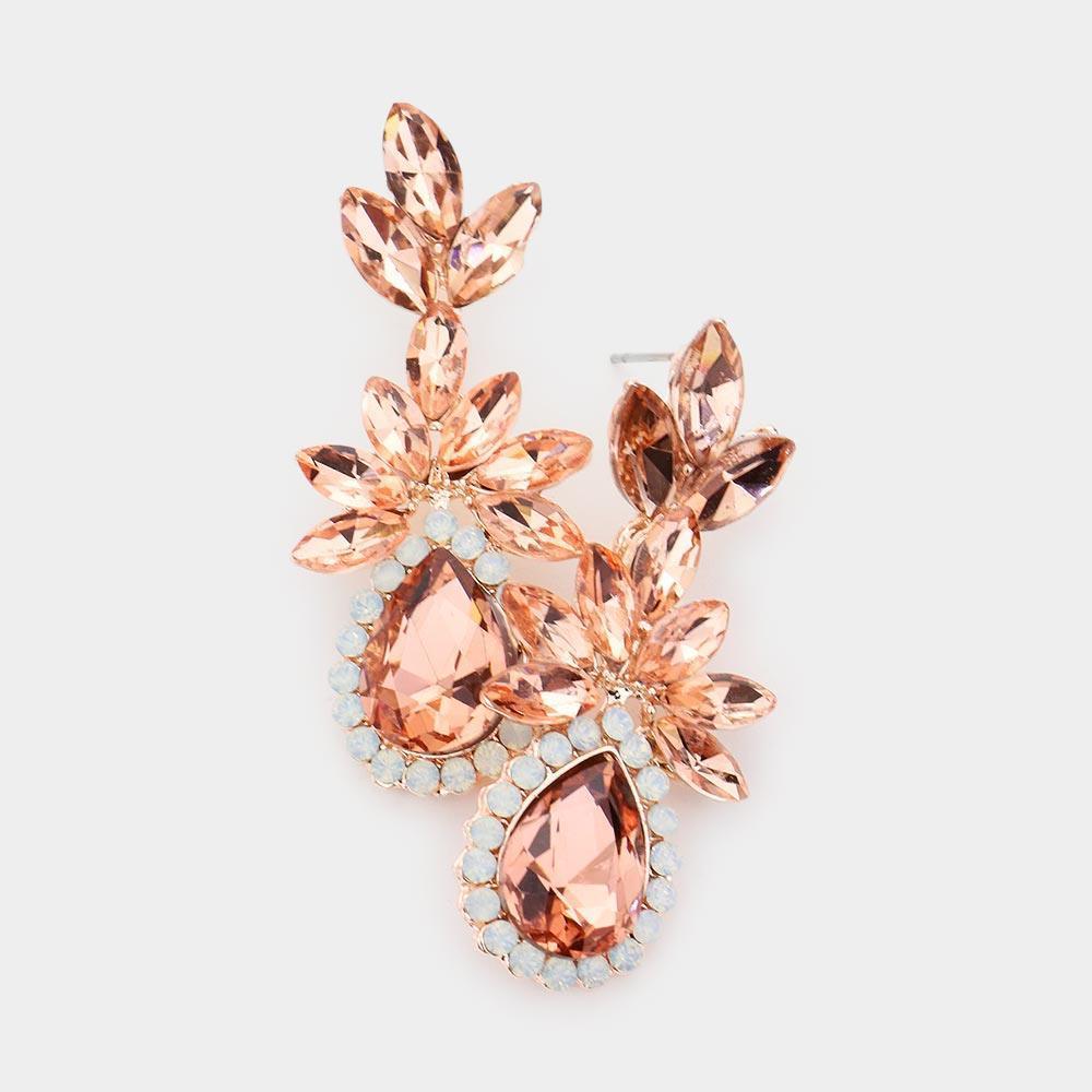 Peach Marquise Stone Cluster Teardrop Accented Dangle Evening Earrings - Jewelry Store by Erik Rayo
