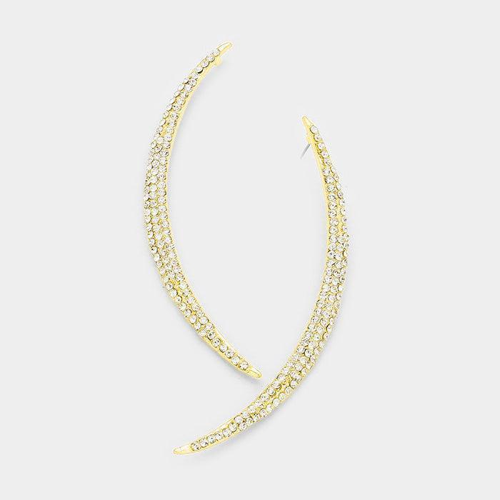 Gold Oversized Crystal Pave Crescent Moon Evening Earrings - Jewelry Store by Erik Rayo