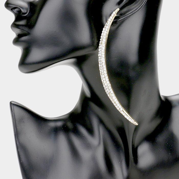 Gold Oversized Crystal Pave Crescent Moon Evening Earrings - Jewelry Store by Erik Rayo