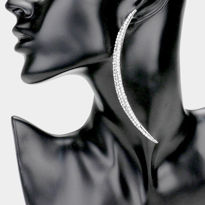 Clear Oversized Crystal Pave Crescent Moon Evening Earrings - Jewelry Store by Erik Rayo