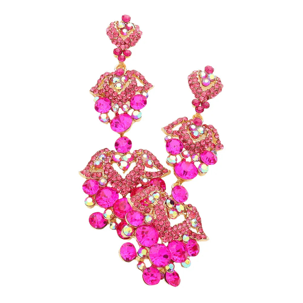 Fuchsia Bubble Crystal Rhinestone Evening Earrings - Jewelry Store by Erik Rayo
