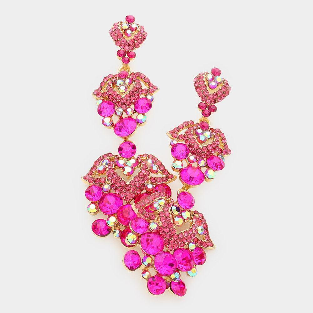Fuchsia Bubble Crystal Rhinestone Evening Earrings - Jewelry Store by Erik Rayo
