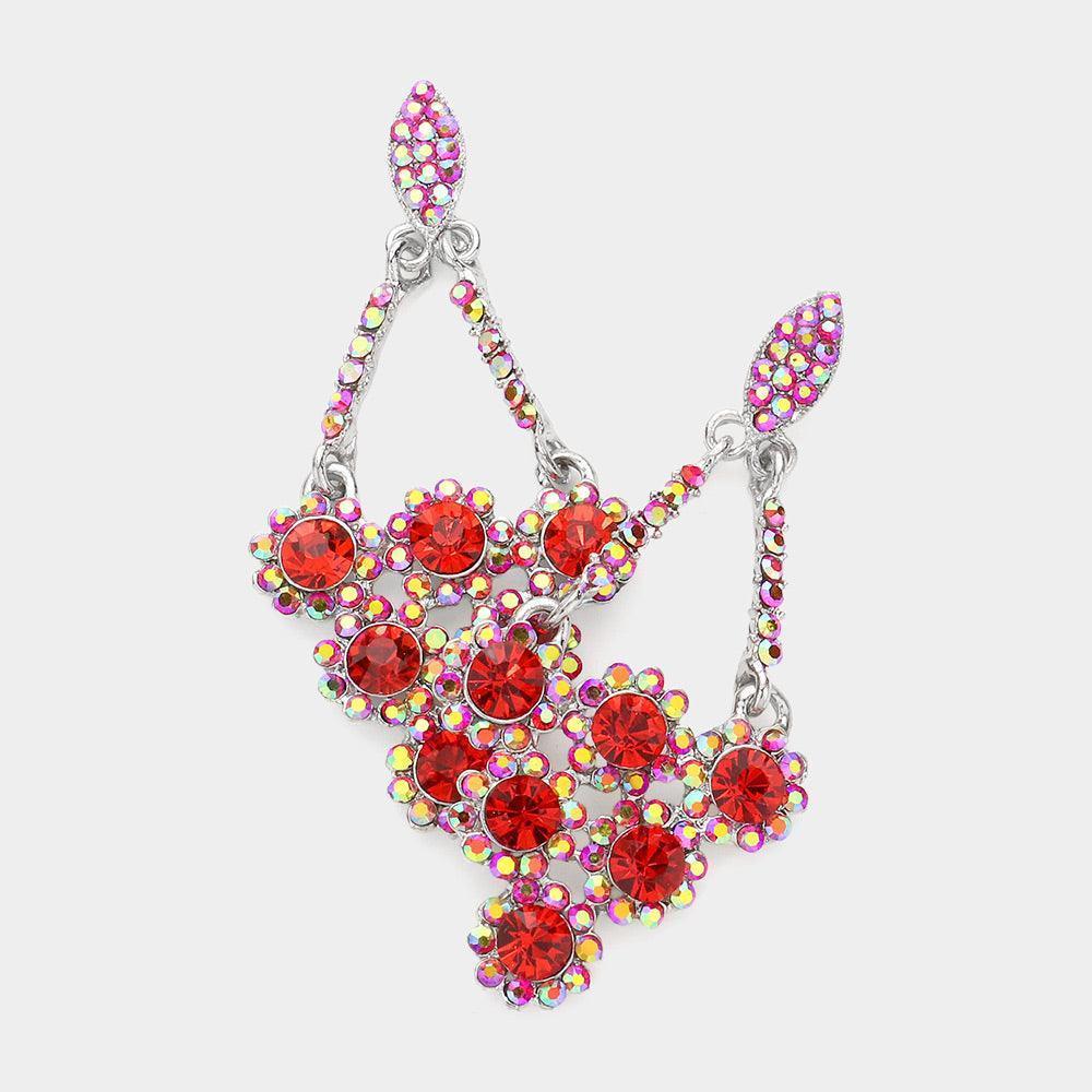 Red Round Stone Cluster Evening Earrings - Jewelry Store by Erik Rayo