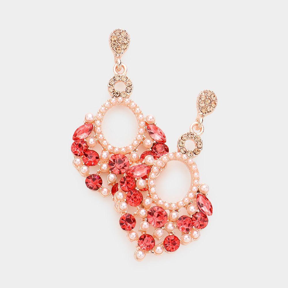 Coral Pearl Stone Embellished Dangle Evening Earrings - Jewelry Store by Erik Rayo