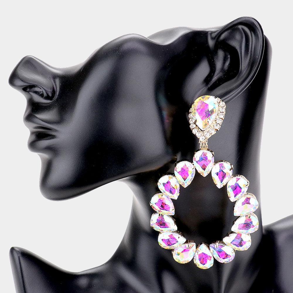 Gold Teardrop Stone Cluster Evening Earrings - Jewelry Store by Erik Rayo