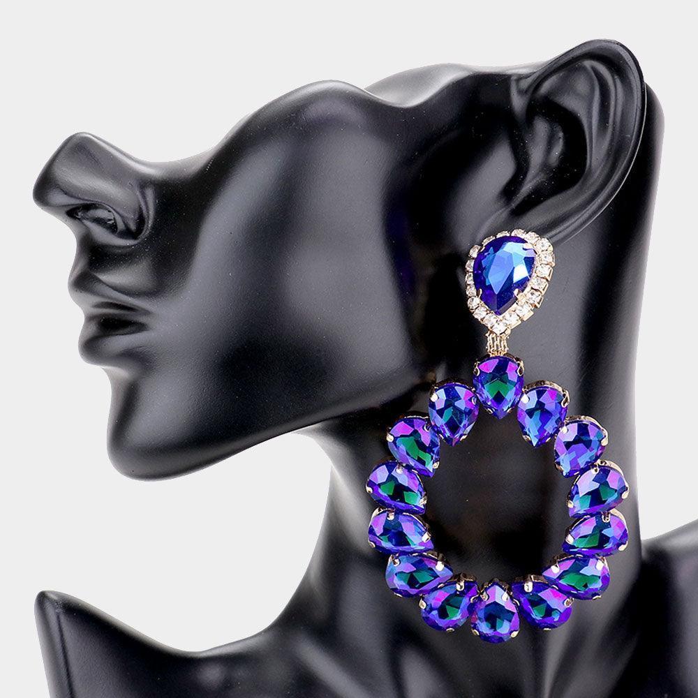 Blue Teardrop Stone Cluster Evening Earrings - Jewelry Store by Erik Rayo