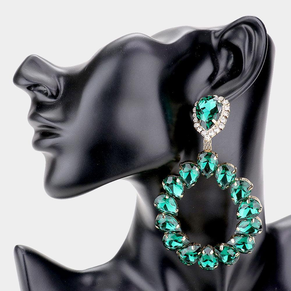Emerald Teardrop Stone Cluster Evening Earrings - Jewelry Store by Erik Rayo