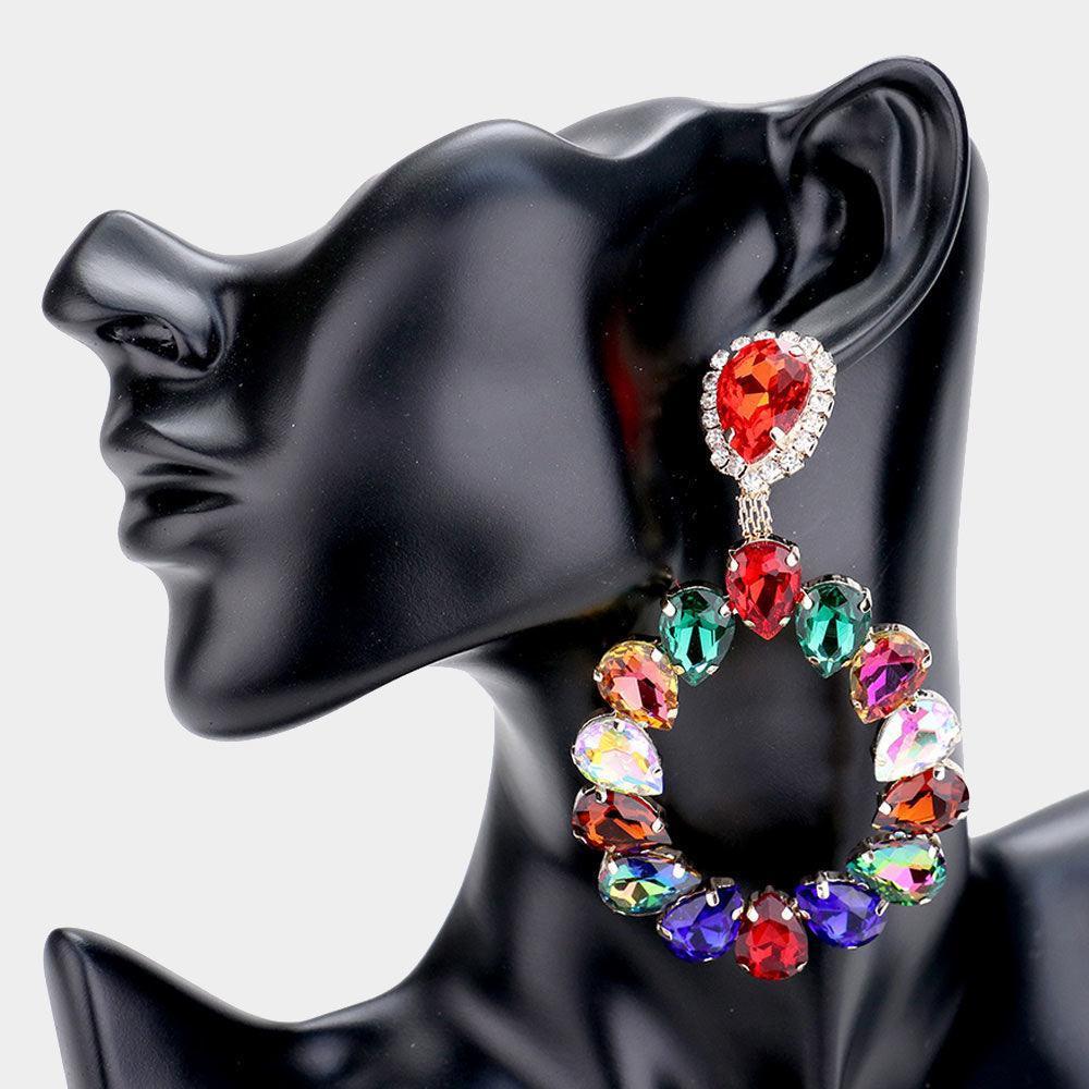 Gold Teardrop Stone Cluster Evening Earrings - Jewelry Store by Erik Rayo