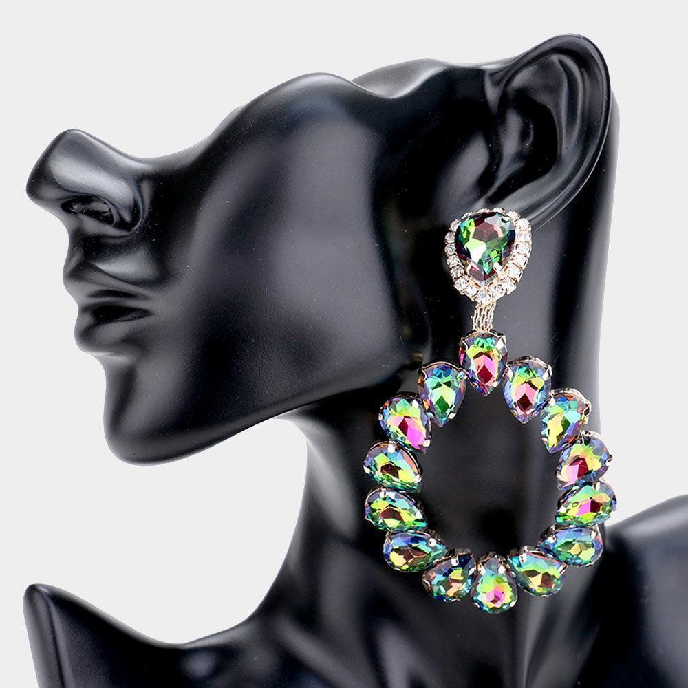 Gold Teardrop Stone Cluster Evening Earrings - Jewelry Store by Erik Rayo