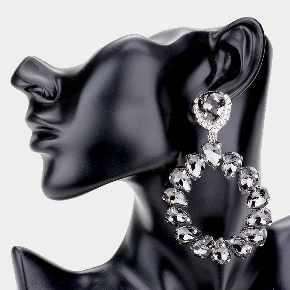 Black Teardrop Stone Cluster Evening Earrings - Jewelry Store by Erik Rayo