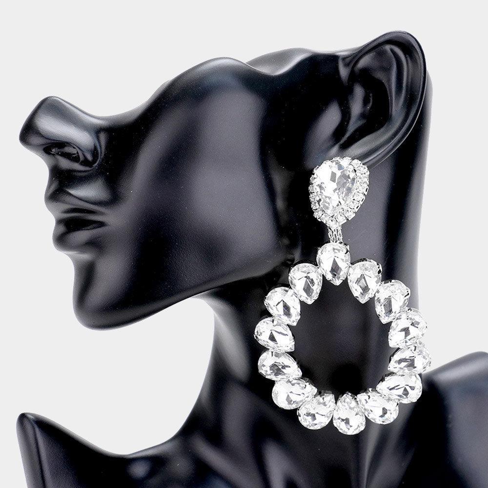 Clear Teardrop Stone Cluster Evening Earrings - Jewelry Store by Erik Rayo