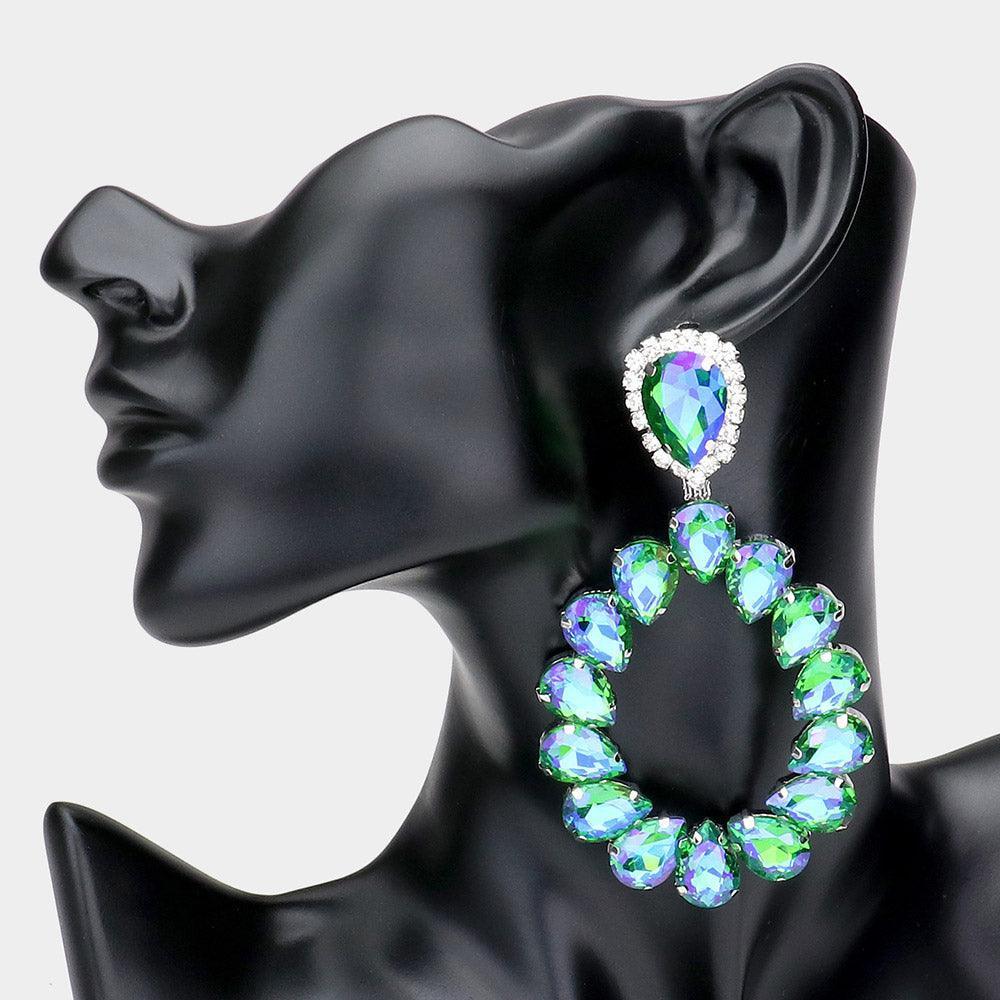 Green Teardrop Stone Cluster Evening Earrings - Jewelry Store by Erik Rayo