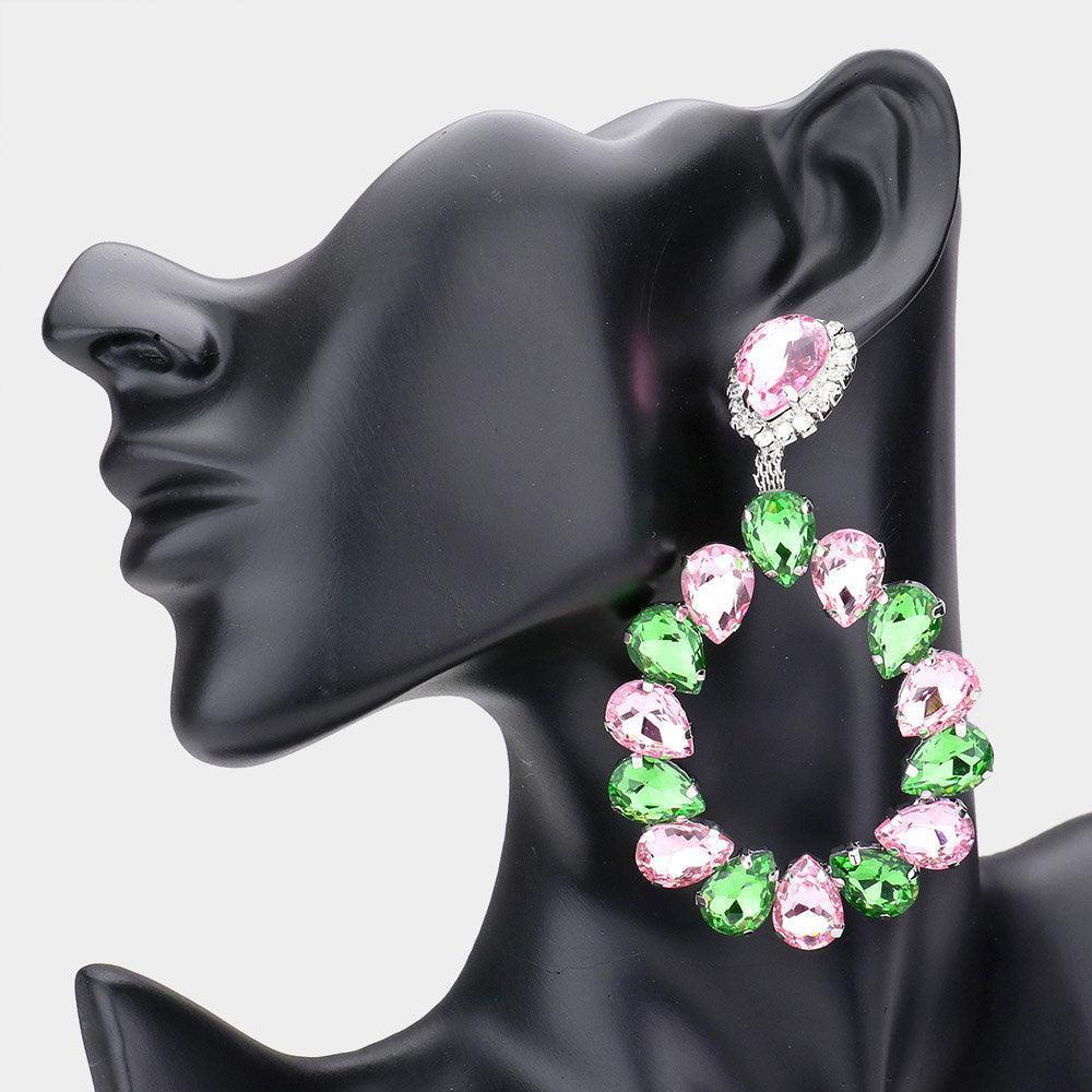 Pink Teardrop Stone Cluster Evening Earrings - Jewelry Store by Erik Rayo