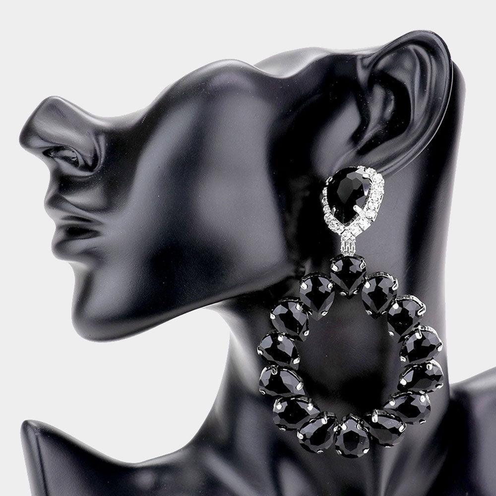 Black Teardrop Stone Cluster Evening Earrings - Jewelry Store by Erik Rayo