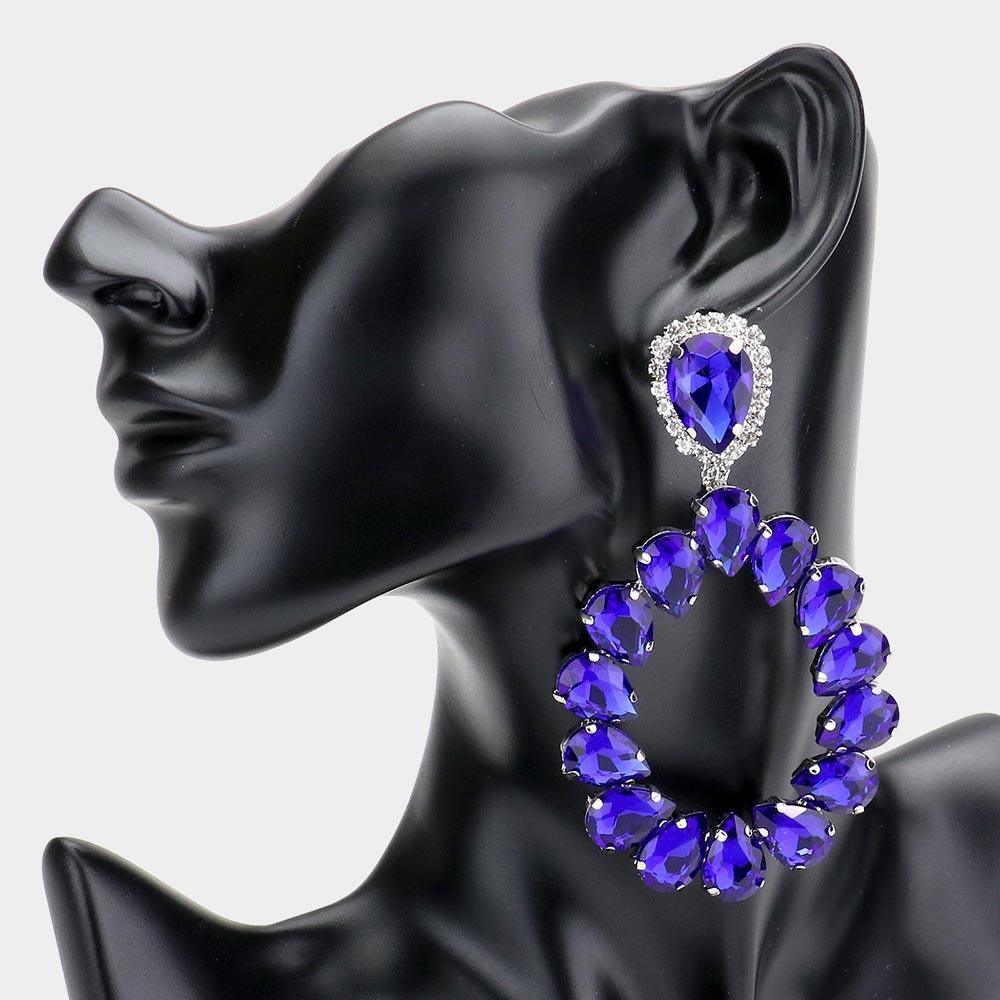 Blue Teardrop Stone Cluster Evening Earrings - Jewelry Store by Erik Rayo