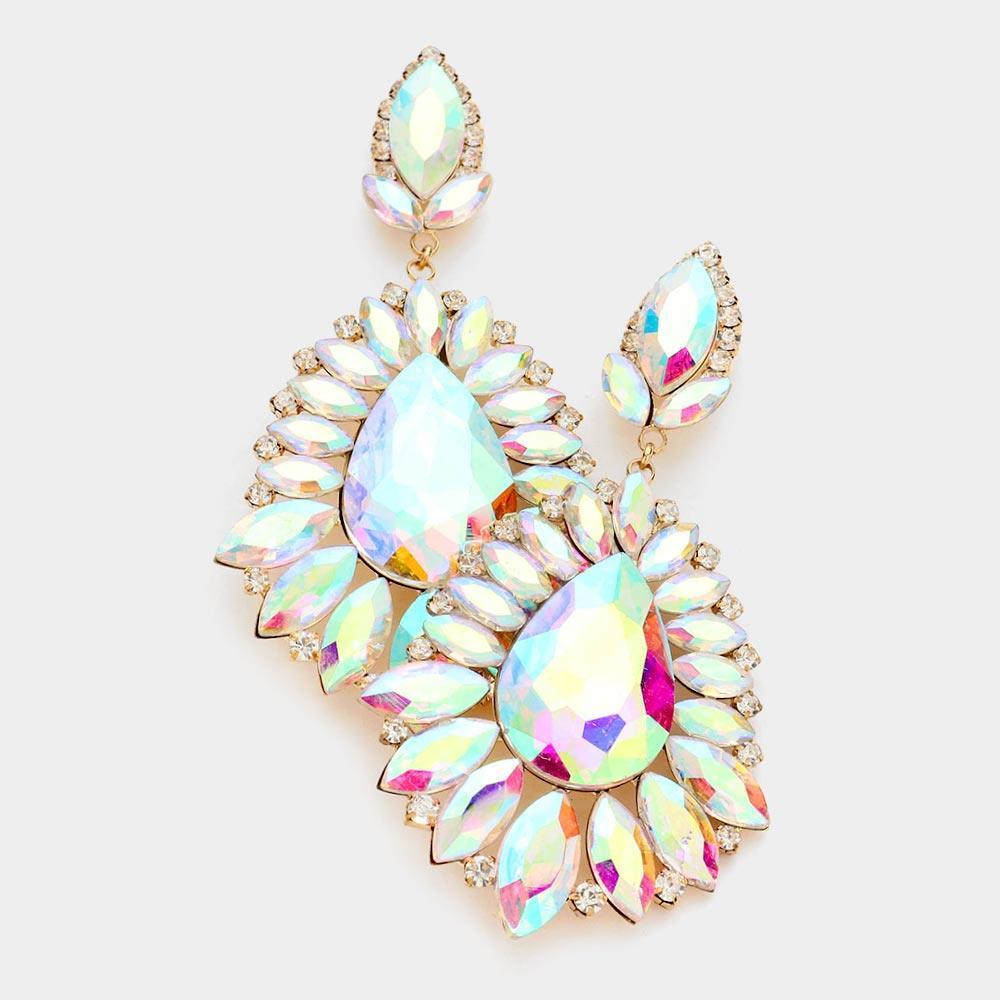 Gold Teardrop Center Marquise Stone Cluster Evening Earrings - Jewelry Store by Erik Rayo