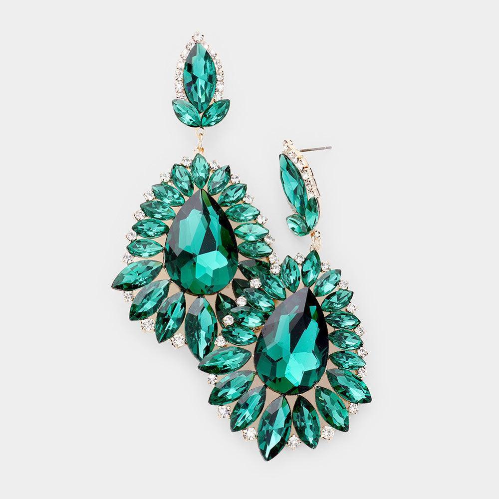 Gold Teardrop Center Marquise Stone Cluster Evening Earrings - Jewelry Store by Erik Rayo