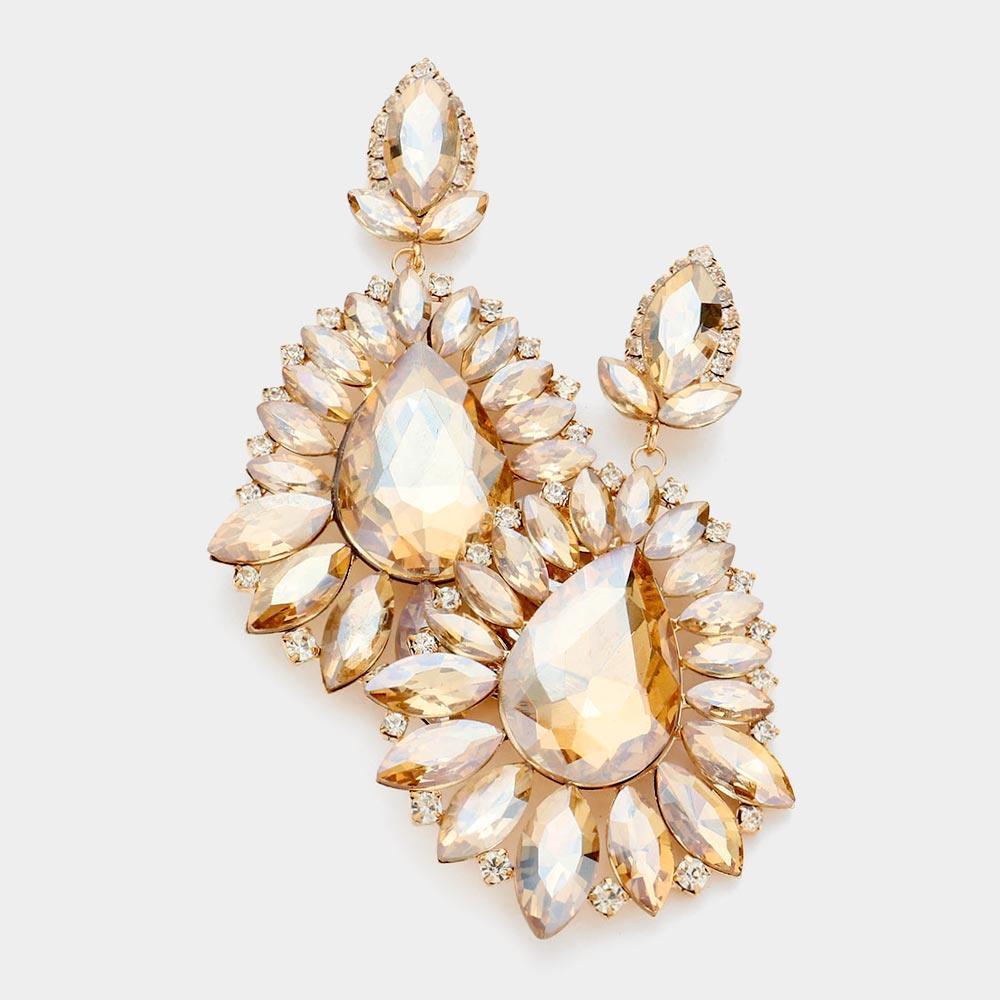 Teardrop Center Marquise Stone Cluster Evening Earrings - Jewelry Store by Erik Rayo