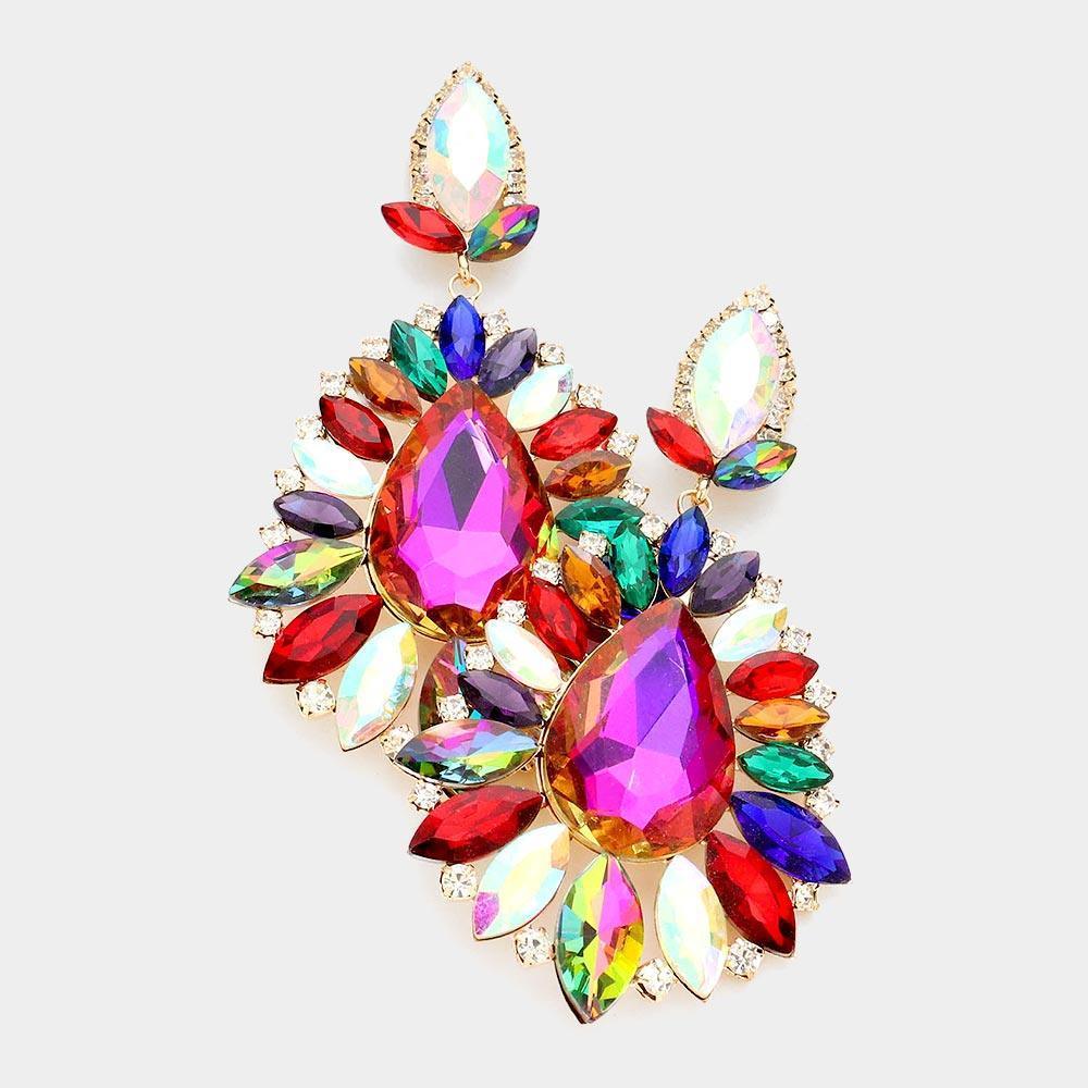 Teardrop Center Marquise Stone Cluster Evening Earrings - Jewelry Store by Erik Rayo