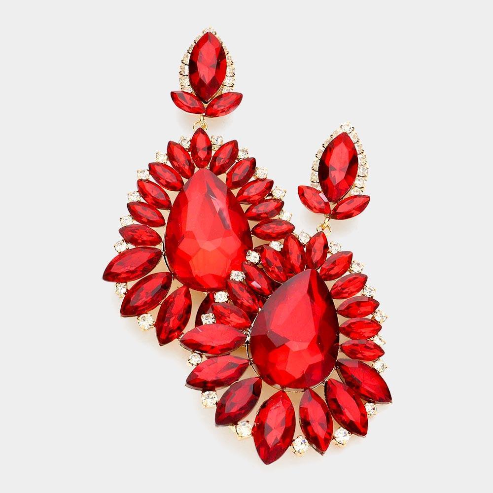 Teardrop Center Marquise Stone Cluster Evening Earrings - Jewelry Store by Erik Rayo