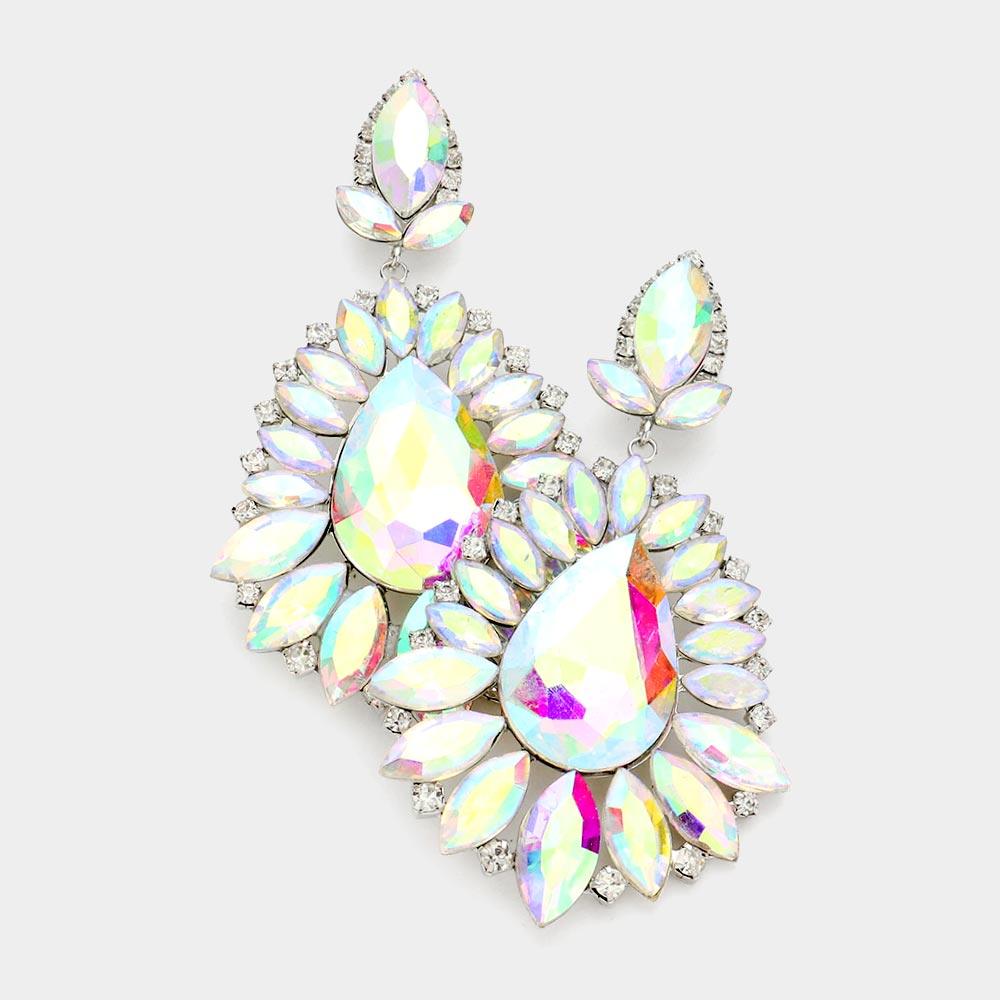 Teardrop Center Marquise Stone Cluster Evening Earrings