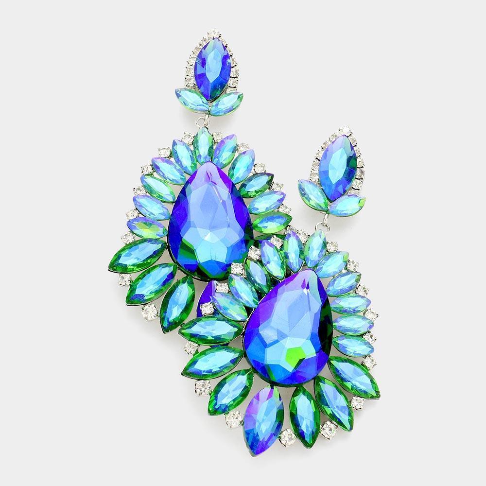 Green Teardrop Center Marquise Stone Cluster Evening Earrings - Jewelry Store by Erik Rayo
