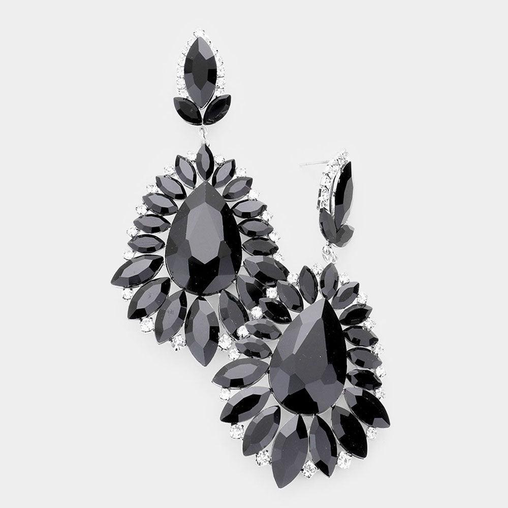 Black Teardrop Center Marquise Stone Cluster Evening Earrings - Jewelry Store by Erik Rayo
