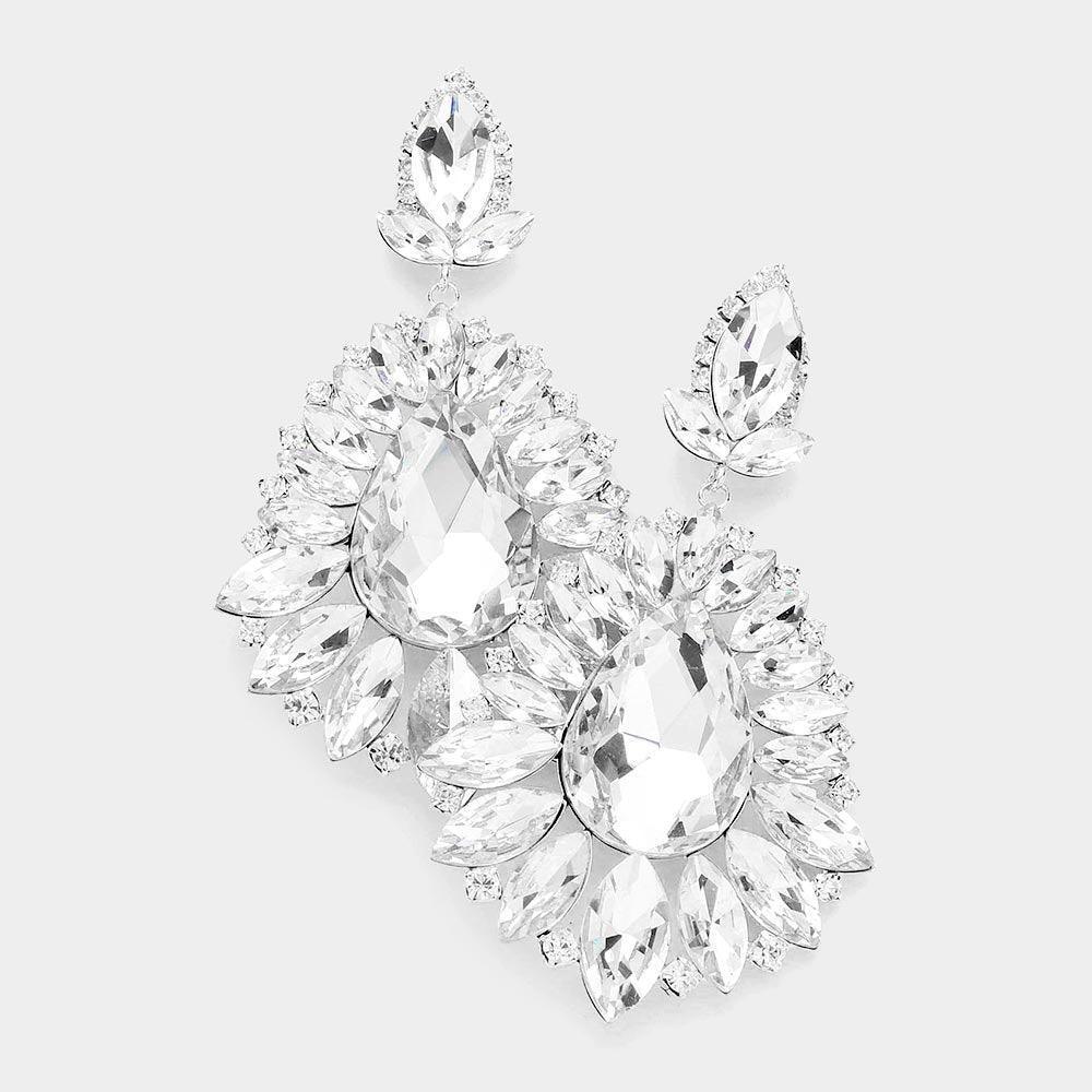 Teardrop Center Marquise Stone Cluster Evening Earrings - Jewelry Store by Erik Rayo