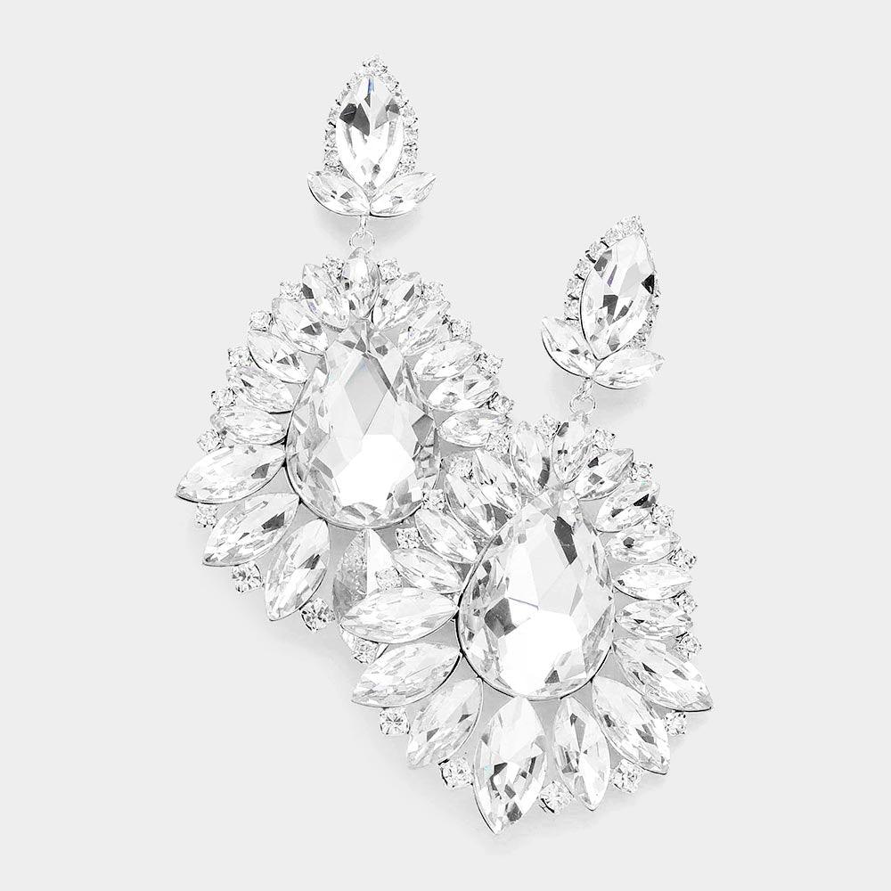 Teardrop Center Marquise Stone Cluster Evening Earrings