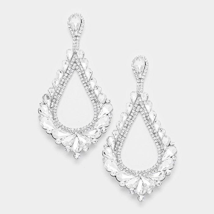 Silver Oversized Cut Out Teardrop Cluster Vine Evening Earrings - Jewelry Store by Erik Rayo