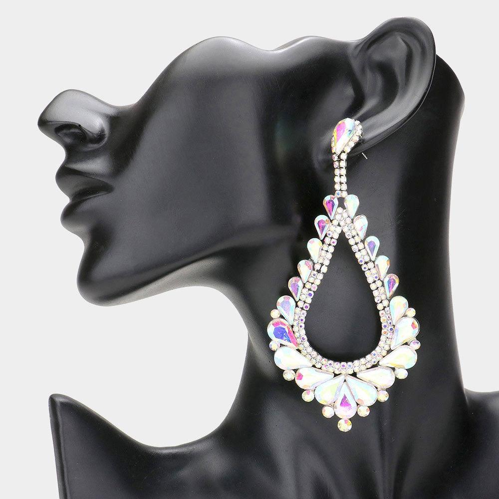 Silver Oversized Cut Out Teardrop Cluster Vine Evening Earrings